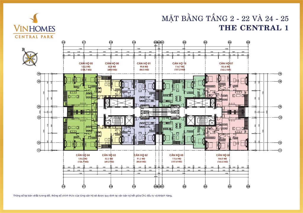 Mặt bằng The Central 1 tầng 2-22 và 24-25