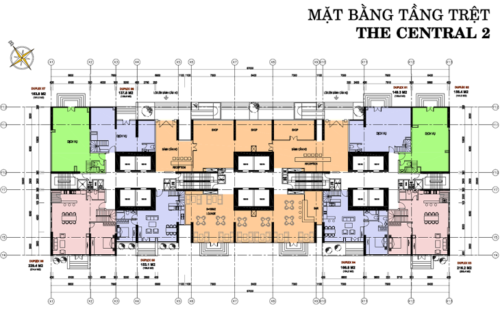 Mặt bằng The Central 2 tầng trệt