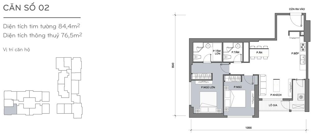 Landmark Plus căn hộ 02, 2 phòng ngủ, diện tích 84.4m2 