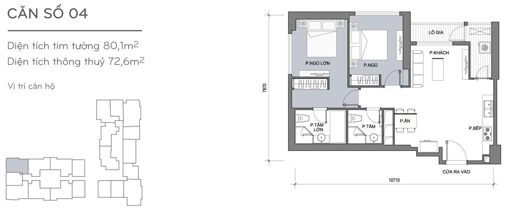 Landmark Plus căn hộ 04, 2 phòng ngủ, diện tích 80.1m2 