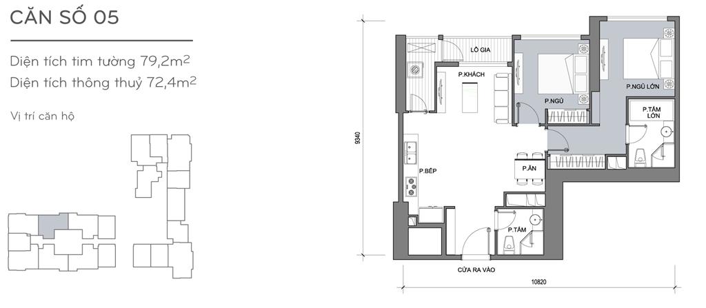 Landmark Plus căn hộ 05, 2 phòng ngủ, diện tích 79.2m2 