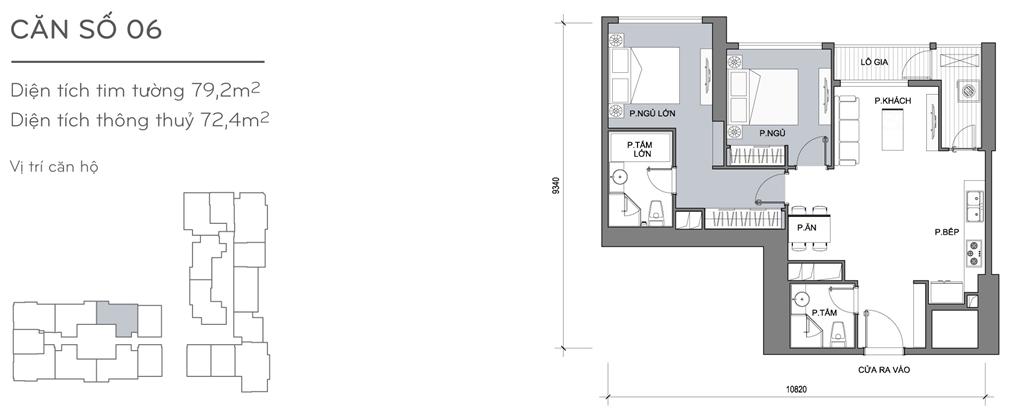 Landmark Plus căn hộ 06, 2 phòng ngủ, diện tích 79.2m2 