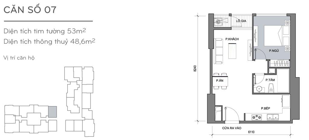 Landmark Plus căn hộ 07, 1 phòng ngủ, diện tích 53m2