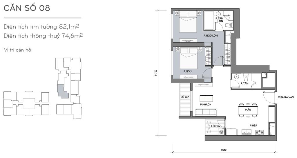 Landmark Plus căn hộ 08, 2 phòng ngủ, diện tích 82.1m2 