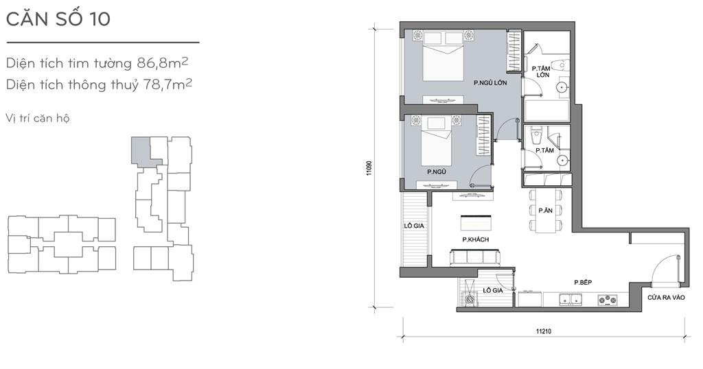 Landmark Plus căn hộ 10, 2 phòng ngủ, diện tích 86.8m2 