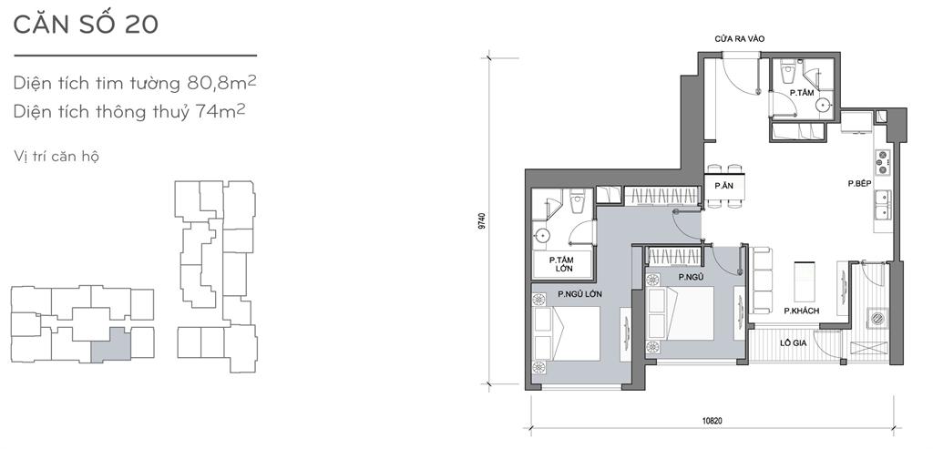 Landmark Plus căn hộ 20, 2 phòng ngủ, diện tích 80.8m2 