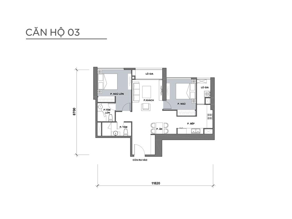 Căn 03 tòa Park 4, diện tích 82.3m2, thiết kế 2 phòng ngủ