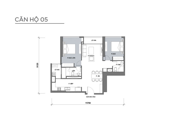 Căn 05 tòa Park 4, diện tích 90m2, thiết kế 2 phòng ngủ