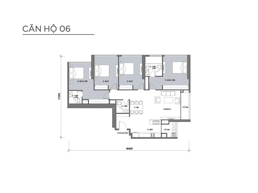 Căn 06 tòa Park 4, diện tích 151.4m2, thiết kế 4 phòng ngủ