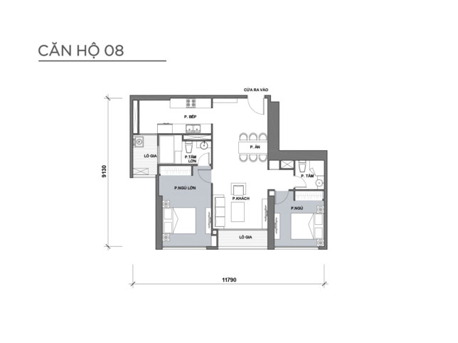 Căn 08 tòa Park 4, diện tích 90.7m2, thiết kế 2 phòng ngủ