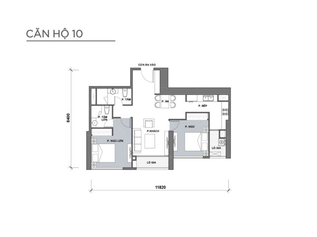 Căn 10 tòa Park 4, diện tích 79.9m2, thiết kế 2 phòng ngủ