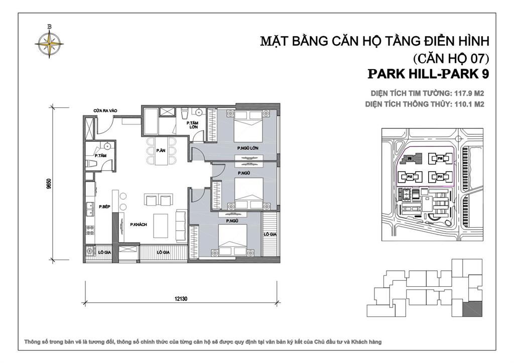 Căn hộ 07 diện tích 117.9m2, 3 phòng ngủ tòa Park 9