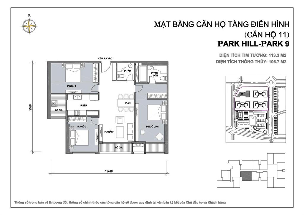 Căn hộ 11 diện tích 113.3m2, 3 phòng ngủ tòa Park 9