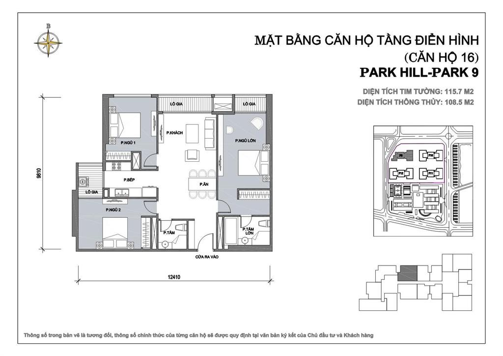 Căn hộ 16 diện tích 115.7m2, 3 phòng ngủ tòa Park 9