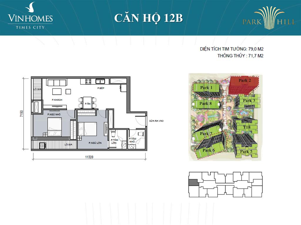Mặt bằng căn 12B tòa Park 2 - Times City - Park Hill