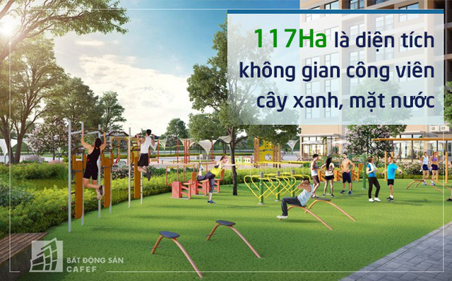 trong tổng thể không gian công viên, cây xanh và mặt nước lên đến 117ha.